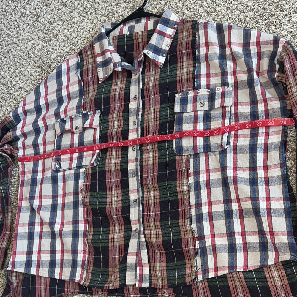 Women's Patchwork Plaid Button Down Shirt with St… - image 13